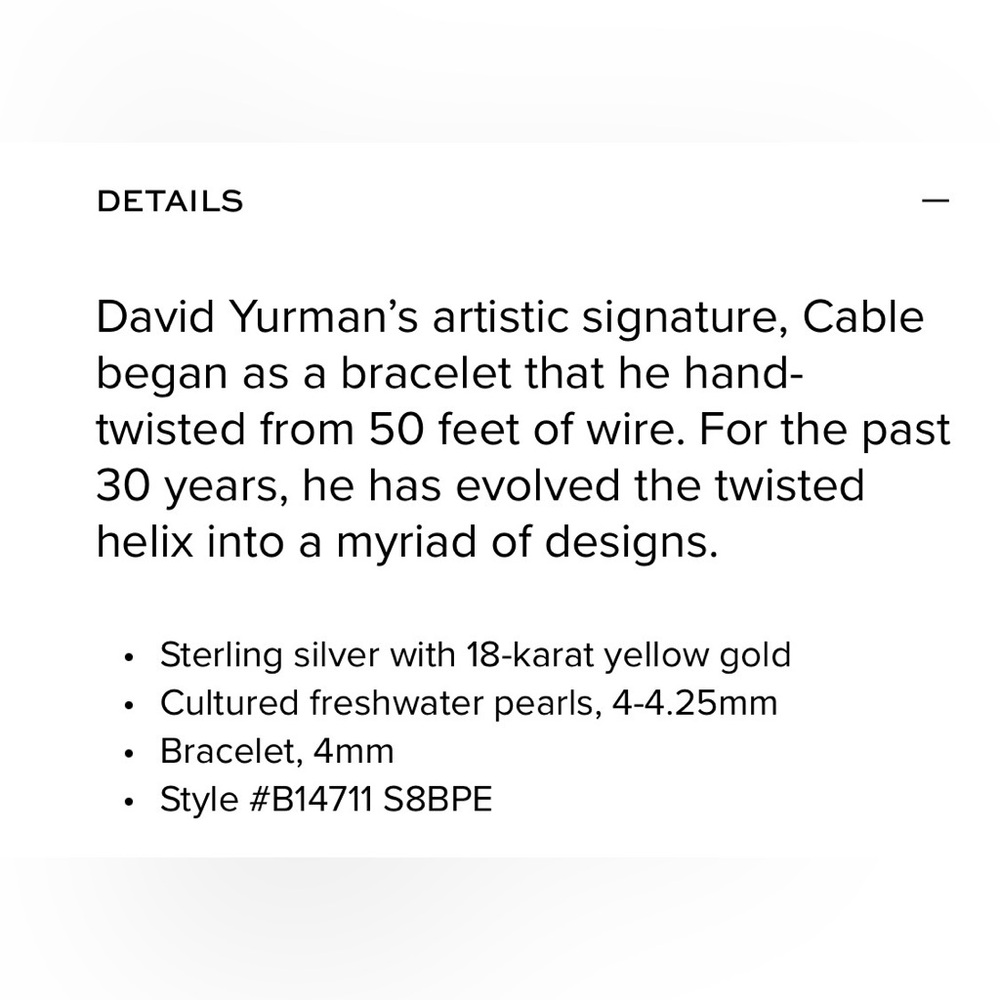 David Yurman Classic Cable Bracelet- 18K Gold, Sterling Silver,Pearl- Small - Picture 11 of 11